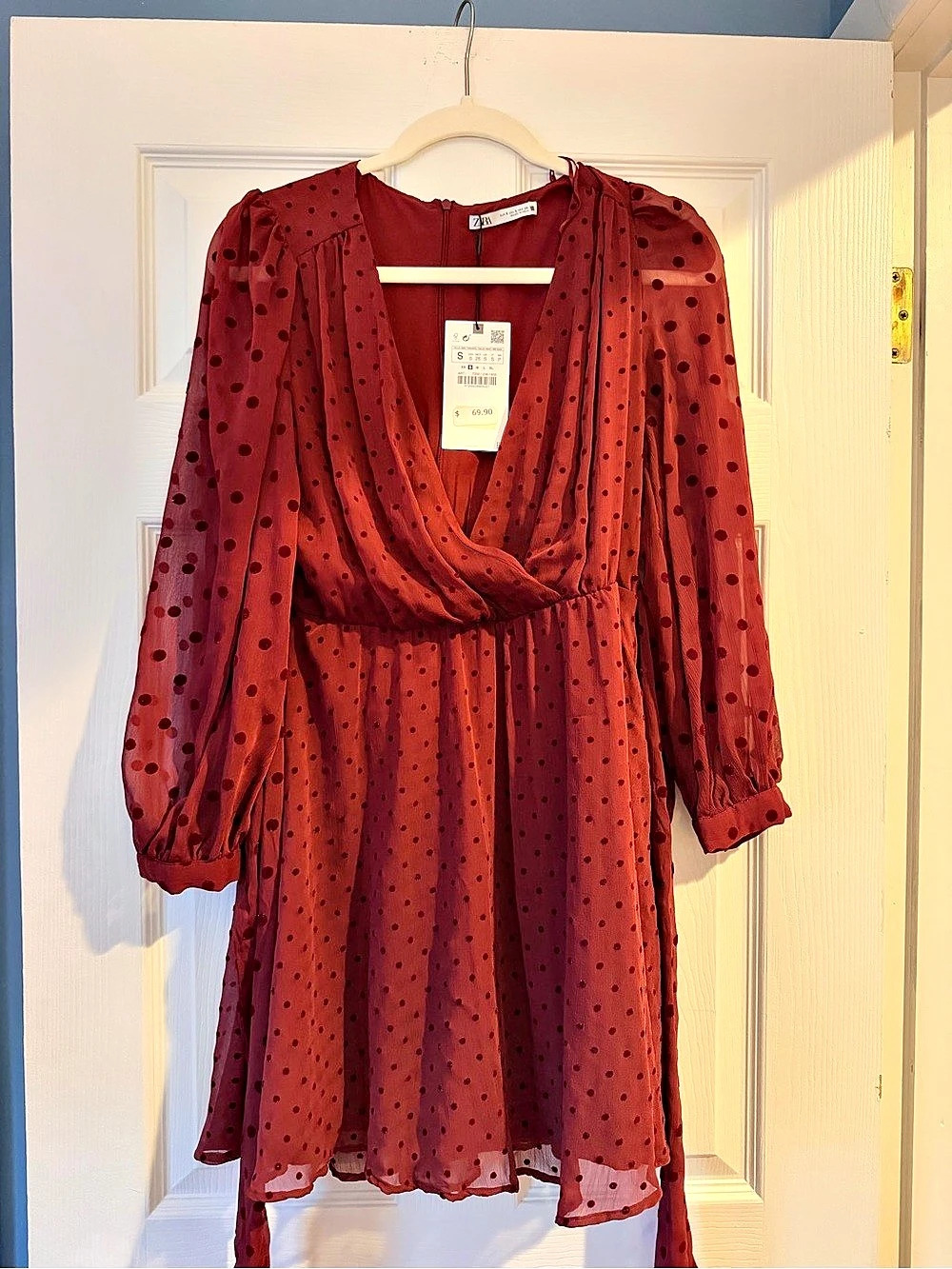 Zara Dotted Mesh Mini Dress Polka Dot Red Small